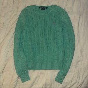 Ralph Lauren Women's Green Cable Knit Sweater